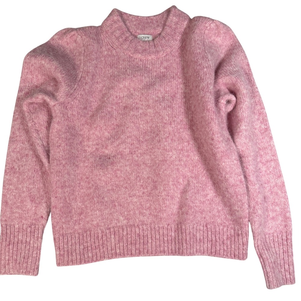 J Crew Pink Puff Sleeve Knit Sweater Mock‎ Neck Women's Size M